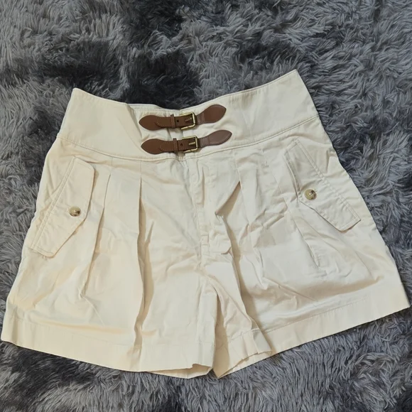 Ralph Lauren Cream High Waist Shorts with Brown Belt Accents - Picture 4 of 8